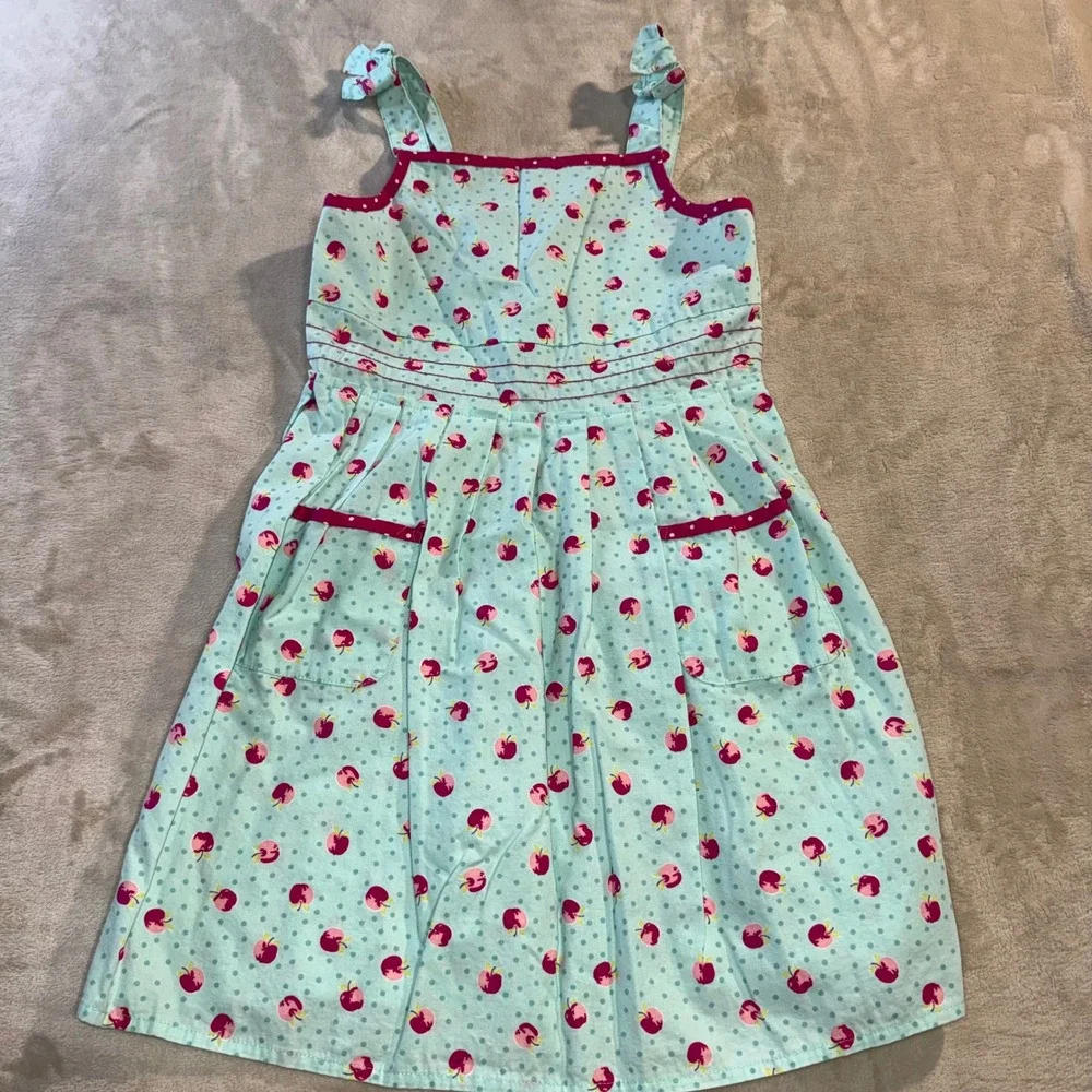 Gymboree Girls Blue Red Apple Polka Dot Cotton Sun Dress Vintage 2006 Y2K Size 6